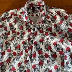 Benitanni men’s long sleeve shirt with skulls and roses size large